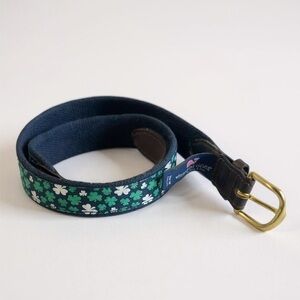 Vineyard Vines Lucky Shamrock Preppy Belt Leather Canvas Adjustable"